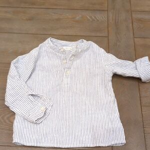 Mango Boys Linen & Cotton Striped Shirt Blue and White